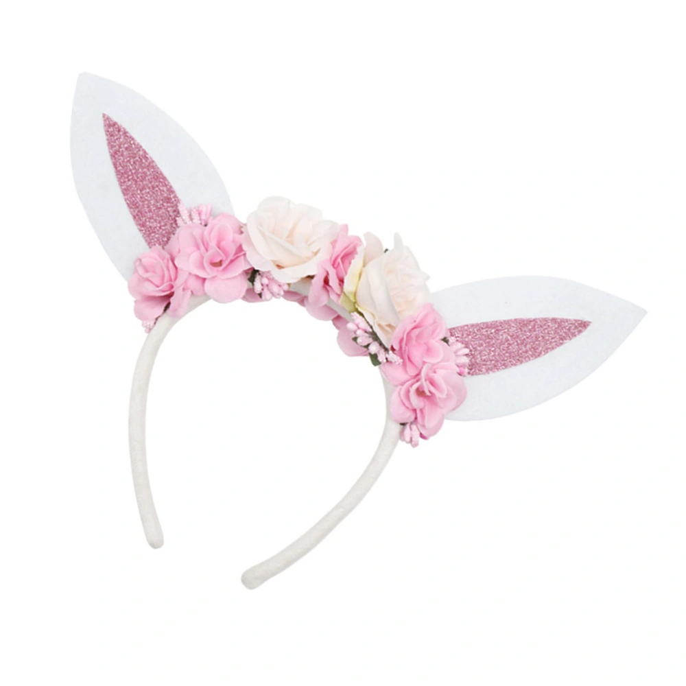 1PC Easter Day Hair Band Rabbit Ears Flowers Hair Headdress Party Favors Photo Props