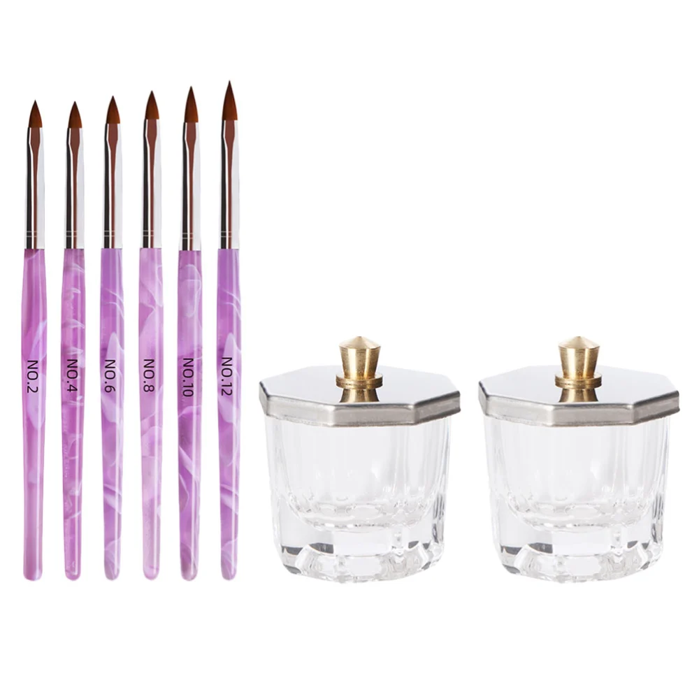 10pcs Manicures Glass Crystal Cups Nail Art Brush Set with Lid for Nail Salon