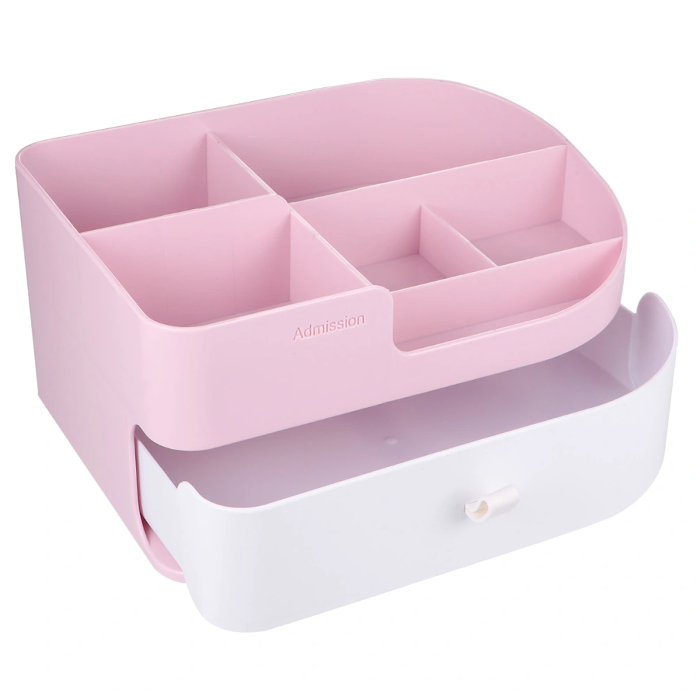 Drawer Type Case Durable Makeup Organizer Creative Comestic Holder Plastic Cosmetics Box for Home Room Desktop Living Room (Pink and White)