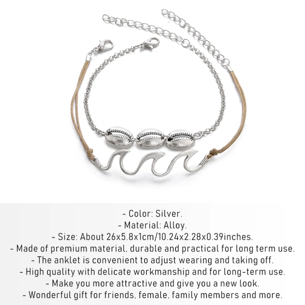 2Pcs Fashion Anklet Simple Shell Wave Shaped Chain Delicate Foot Chain Beach Anklet Chain for Woman Girl Lady