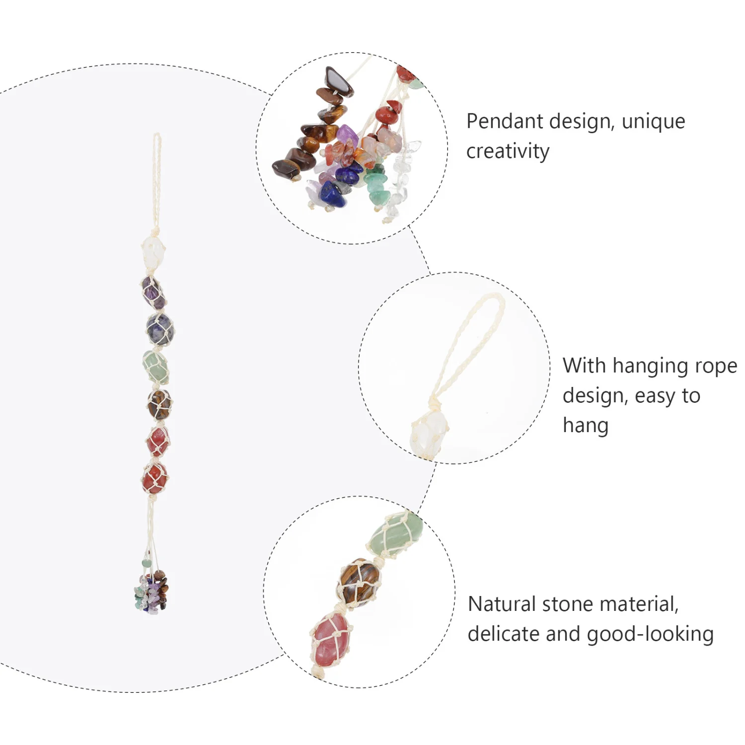 Healing Stone Crystal Pendant Exquisite Stone Pendant 7 Chakra Stone (Colorful)