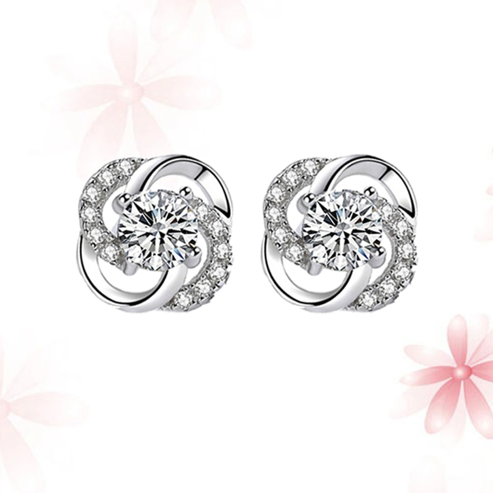1 Pairs Women Flower Earrings Zircon Stud Earring Elegant Ear Jewelry for Women