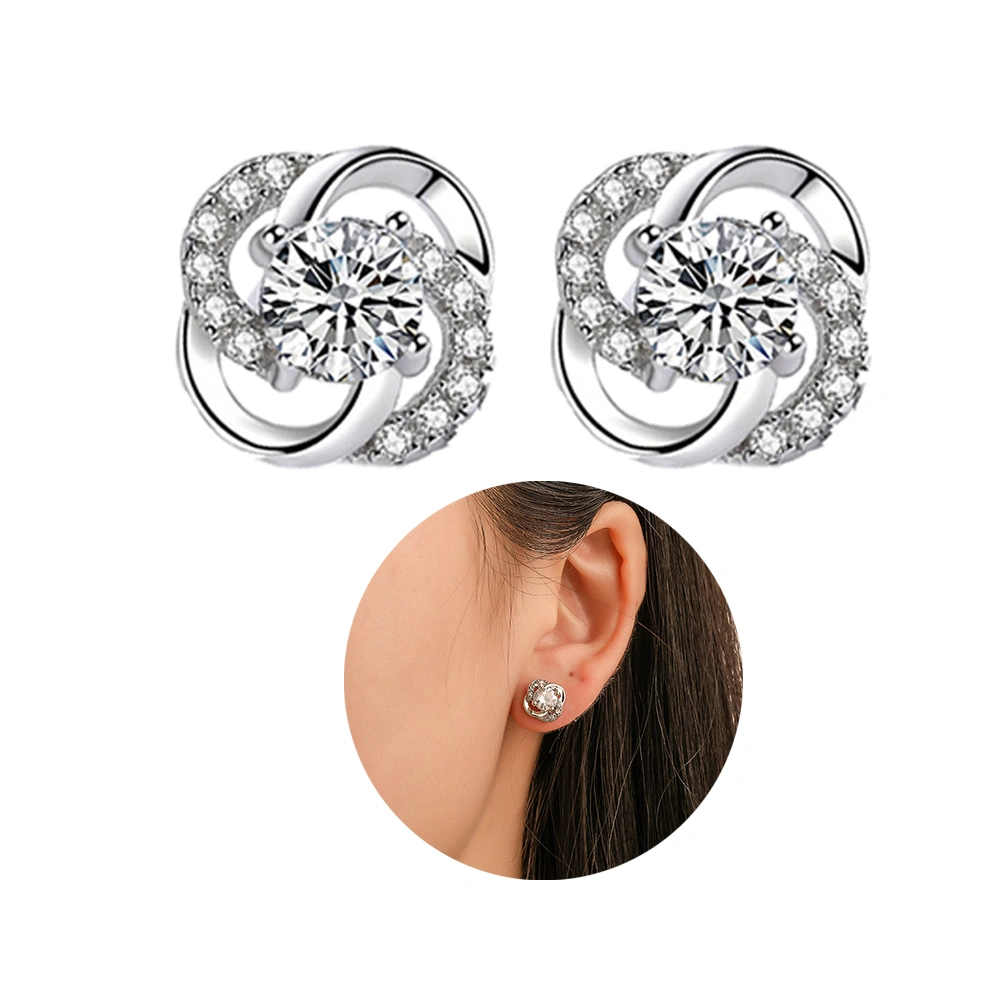 1 Pairs Women Flower Earrings Zircon Stud Earring Elegant Ear Jewelry for Women