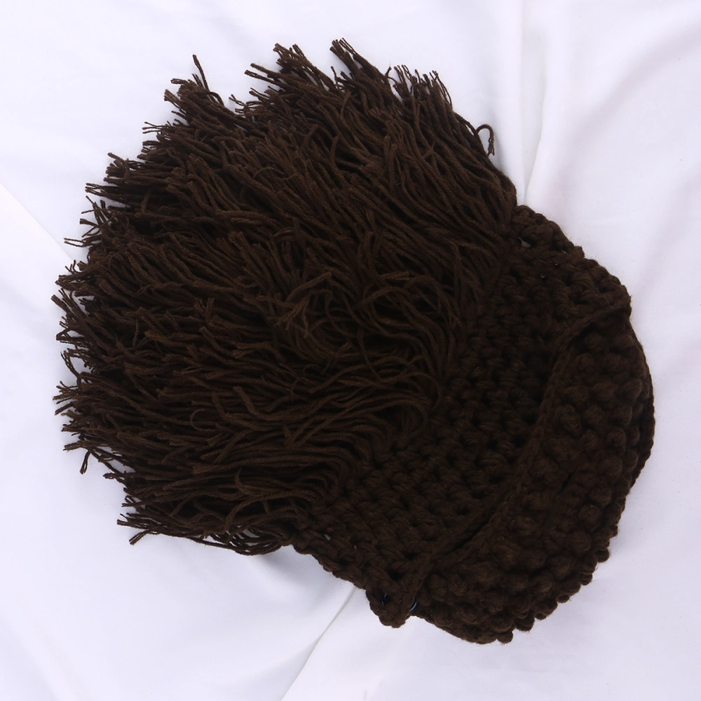 Wig Beard Hats Knit Beard Mask Warm Winter Caps Funny Mask Beanie for Men Women (Brown)