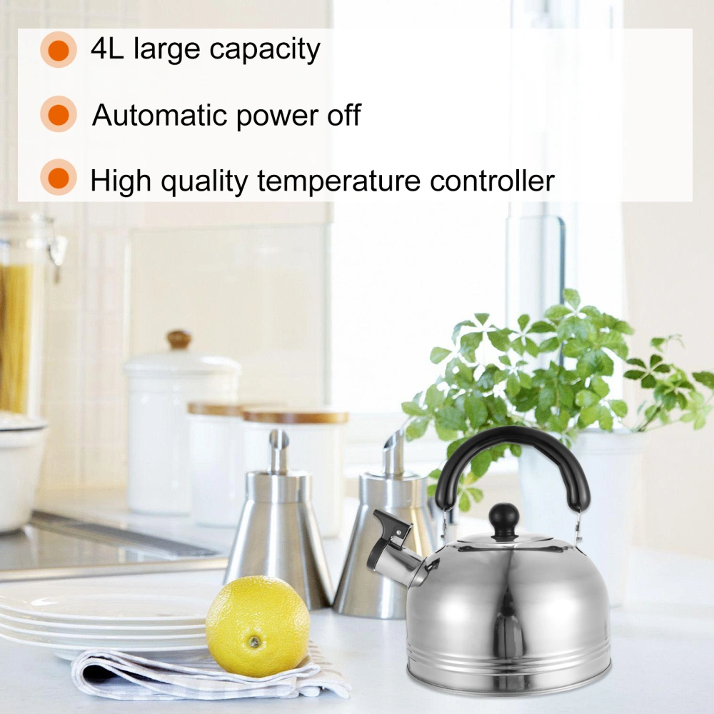 1Pc 4L Stainless Steel Kettle Practical Home Whistling Kettle with Handle