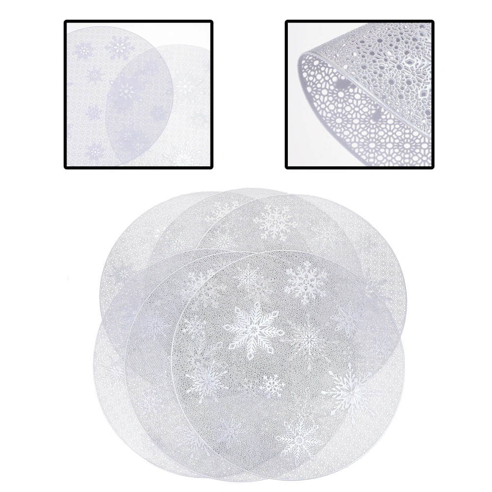 6pcs Christmas Style Hollowed-out Table Mats Heat Resistant Dinner Mats for Home (Silver)