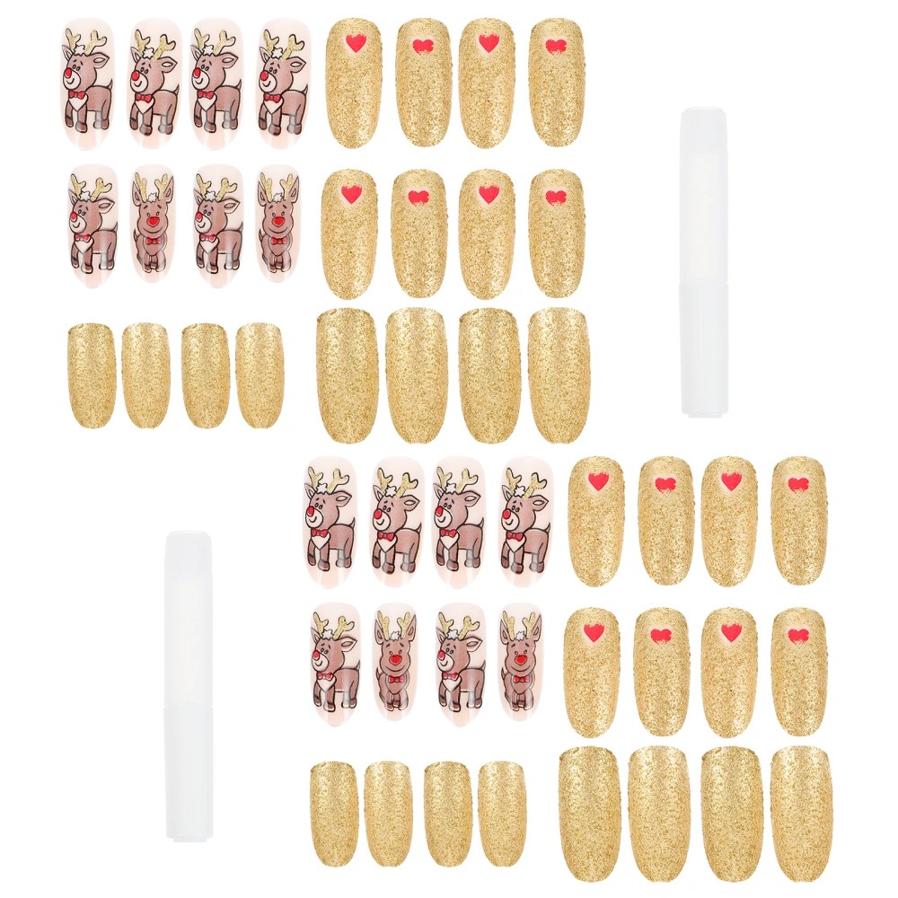 48Pcs Christmas False Nails Manicure Fake Nail Tips Christmas Party Supplies