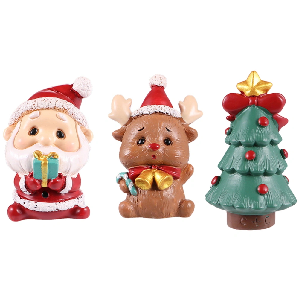 3PCS Xmas Mini Ornaments Set Micro Ornament Cartoon Santa Snowman Decoration