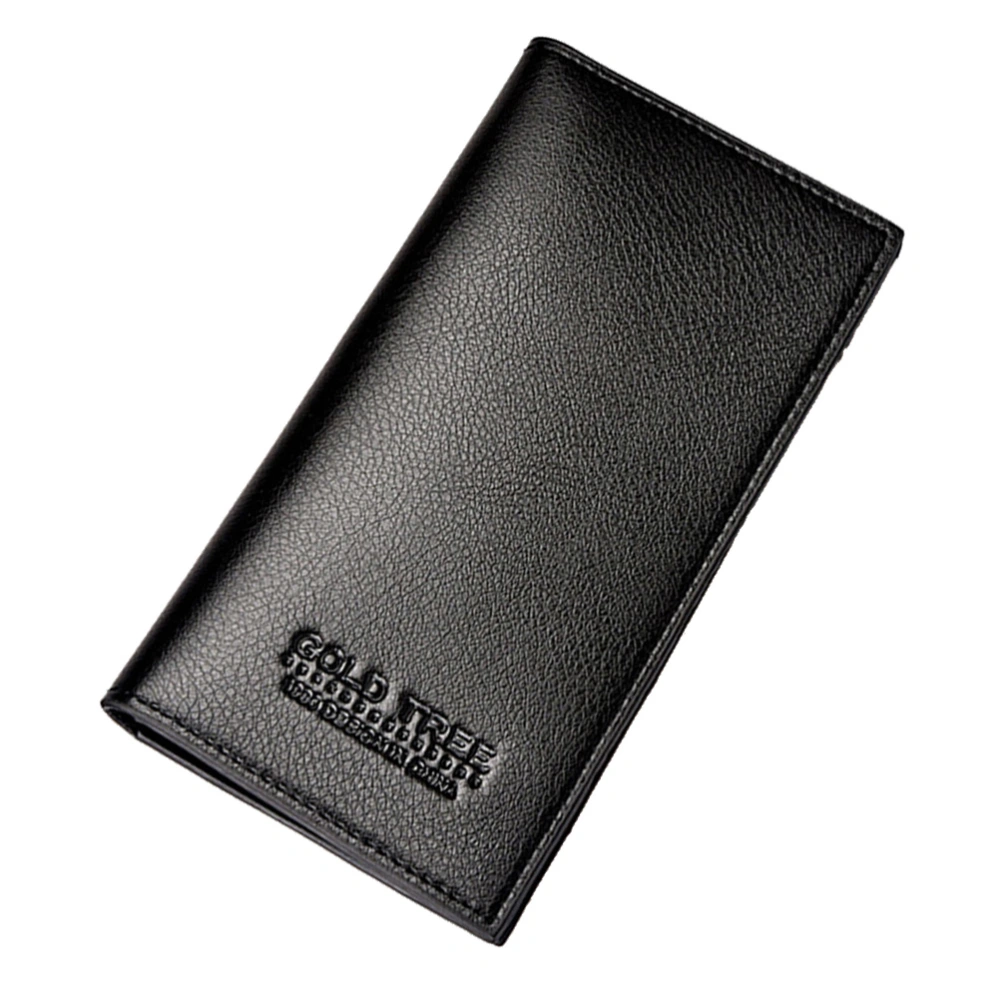 Men's Vintage PU Leather Long Wallet for Checkbook Credit Cards Cash Keys High Capacity (Black)