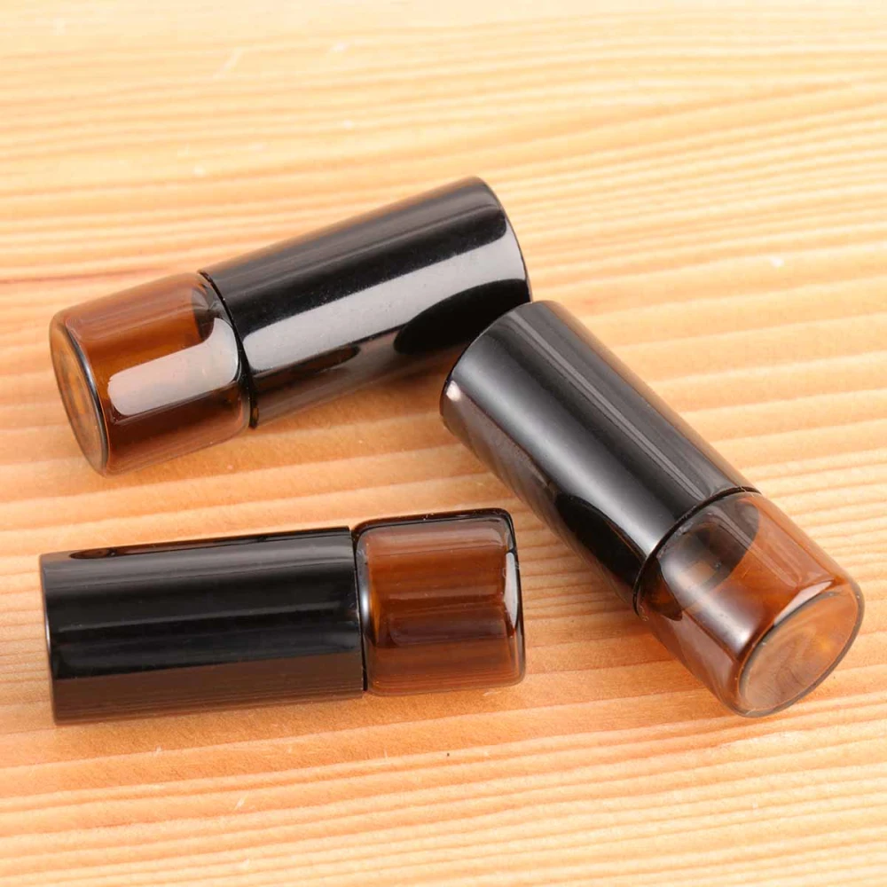 12 Pcs 1ml Refillable Perfume Roll On Bottle Amber Empty Bottle with Stainless Steel Roller Ball for Essential Oil Aromatherapy (Black Cover)