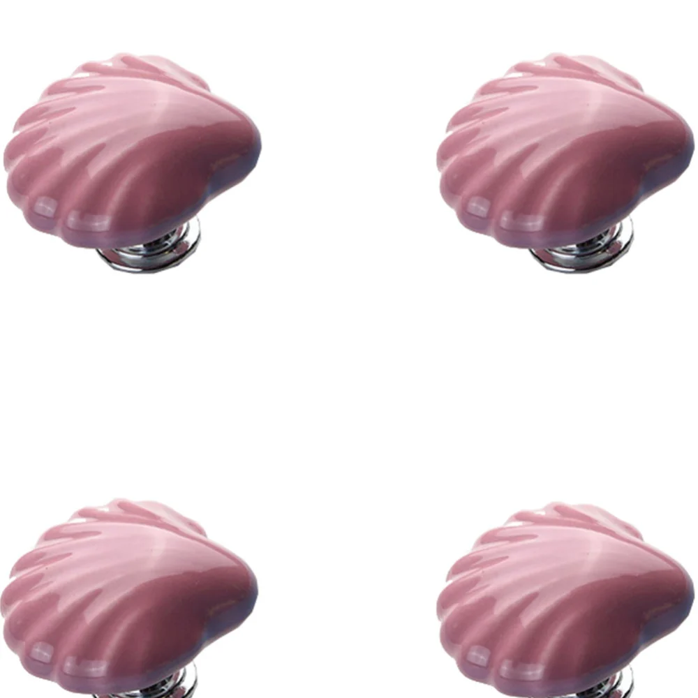 4pcs Ceramic Shell Knobs Sea Style Pull Handle Unique Door Knobs Funiture Door Handles for Cabinet Drawer (Pink)