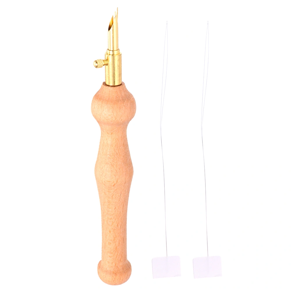 Wooden Handle Embroidery Needle Thickened Copper Embroidery Needle Tool for Home (Adjustable Wooden Handle Needle Pattern, 21cm Long Threading Tool)