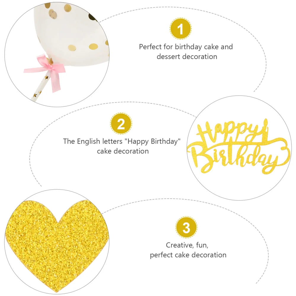 2 Sets Sequin Balloon Cupcake Toppers Birthday Party Ornaments Cake Insert Cards