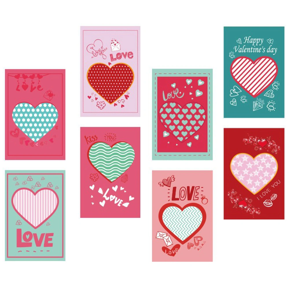 8pcs Valentine's Day Cards Greeting Cards Memos Heart-shaped Design Postcards