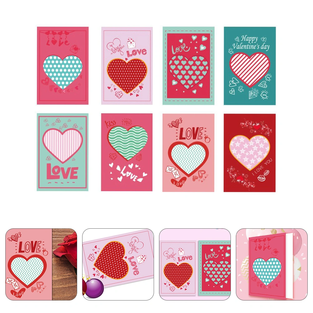 8pcs Valentine's Day Cards Greeting Cards Memos Heart-shaped Design Postcards