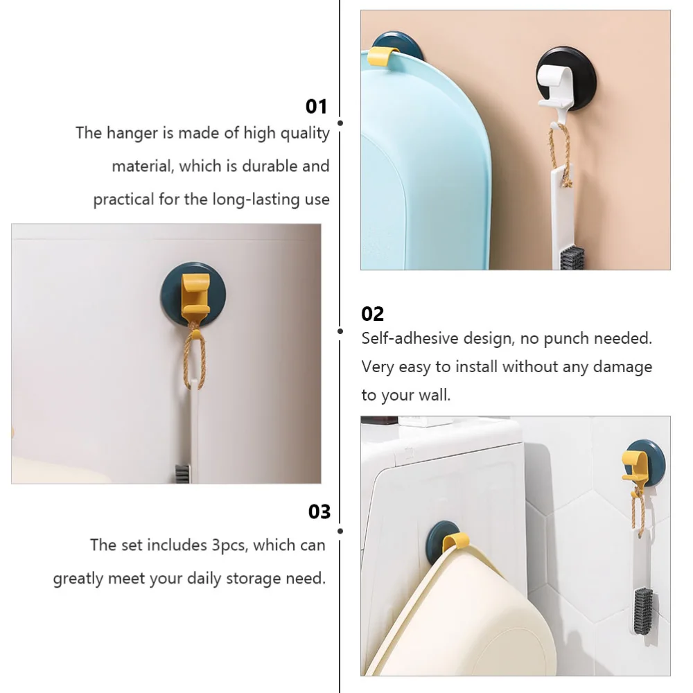 3pcs Drill-free Basin Rack Wall Hanging Storage Hanger Bathroom Wall Hook