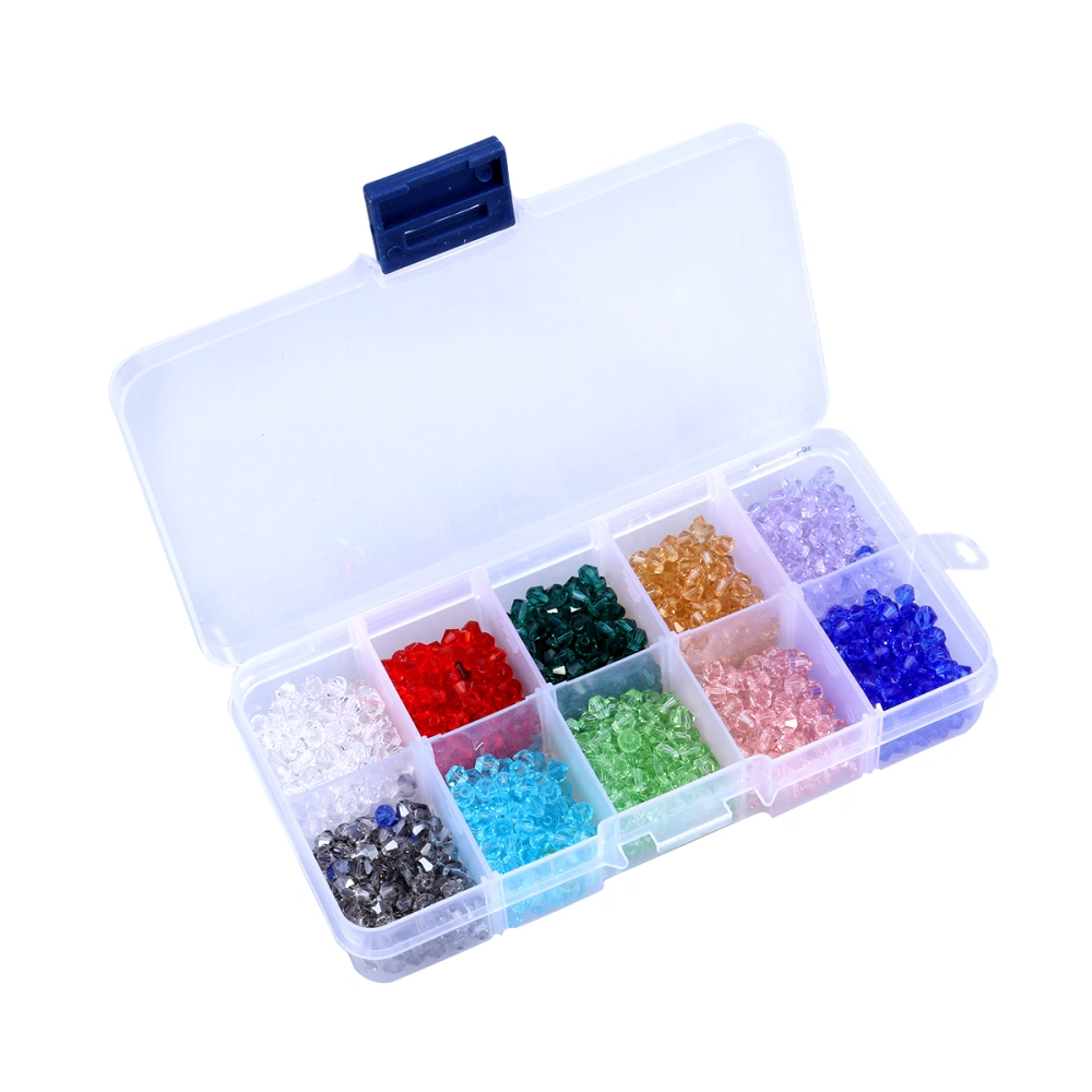 1000Pcs 10 Colors DIY 4mm Rhombus Crystal Glass Beads with Container Box for Making Jewelry