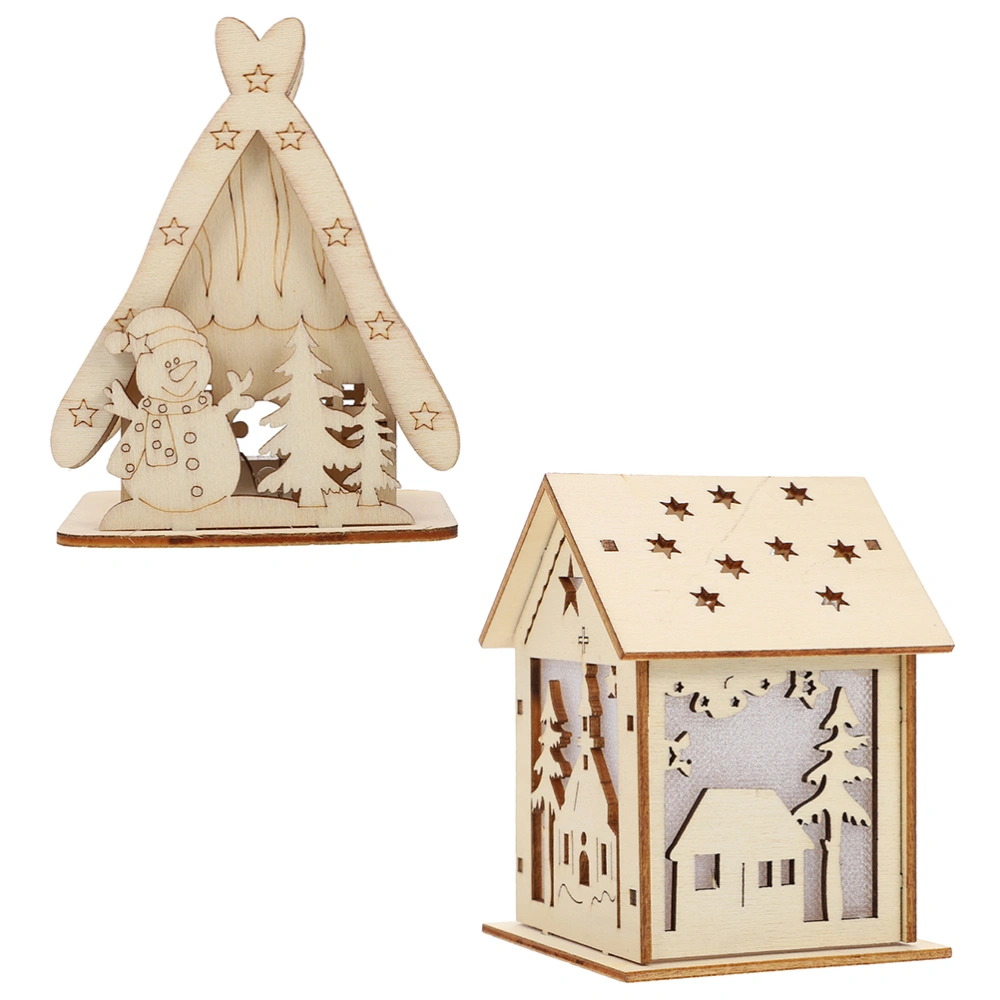 2Pcs Christmas Decorative Wooden House Children DIY Pendant Hand-made House