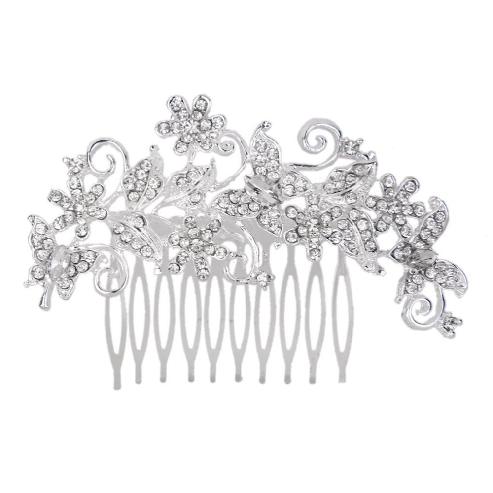 Bridal Bridesmaid Flower Rhinestone Hair Comb Slide Clip Hairpiece