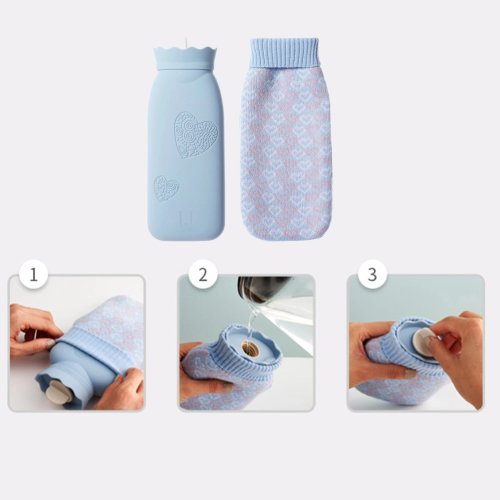 Silicone Hot Water Bottle Water Injection Hand Warmer Water Bag Warm Warm Stomach Hot Water Bottle Microwave Oven Safety Explosion-proof Bag (Sky Blue)