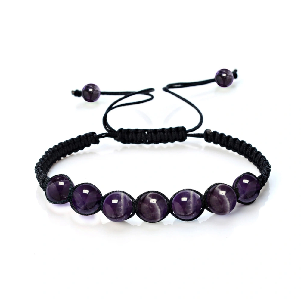 Women Men Beaded Bracelets Natural Stone Round Braided Rope Energy Bracelets (Amethyst)