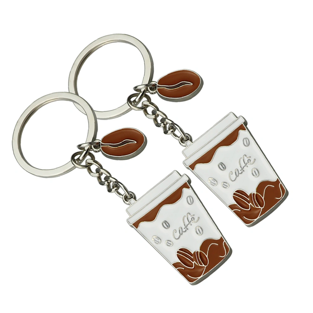 2pcs Creative Coffee Cup Key Chains Exquisite Hanging Pendant Key Ring