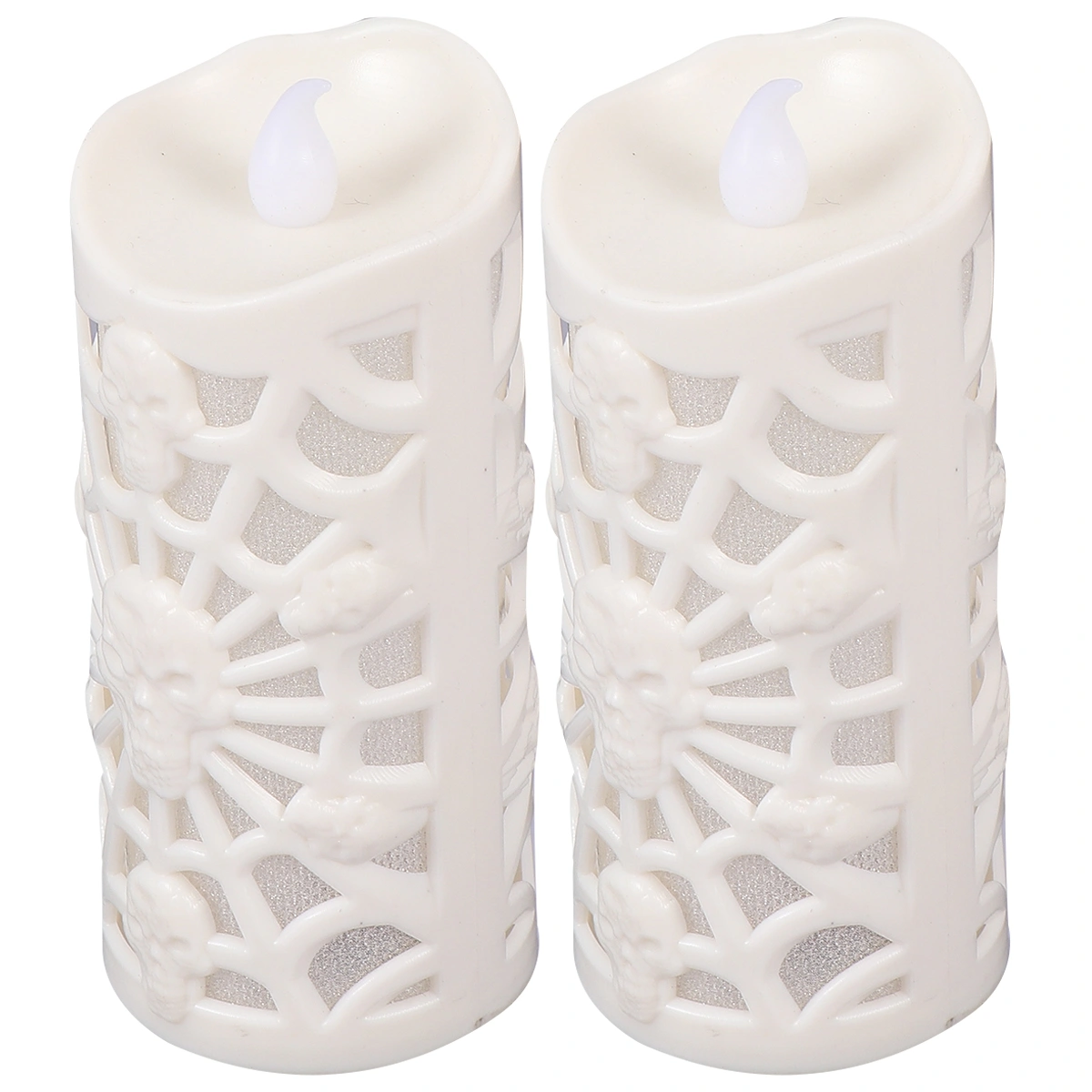 2pcs Halloween Prop Lamps LED Terrible Decorative Lamps Hollow Spider Web Candles Lamps Ornaments for Festival (White)