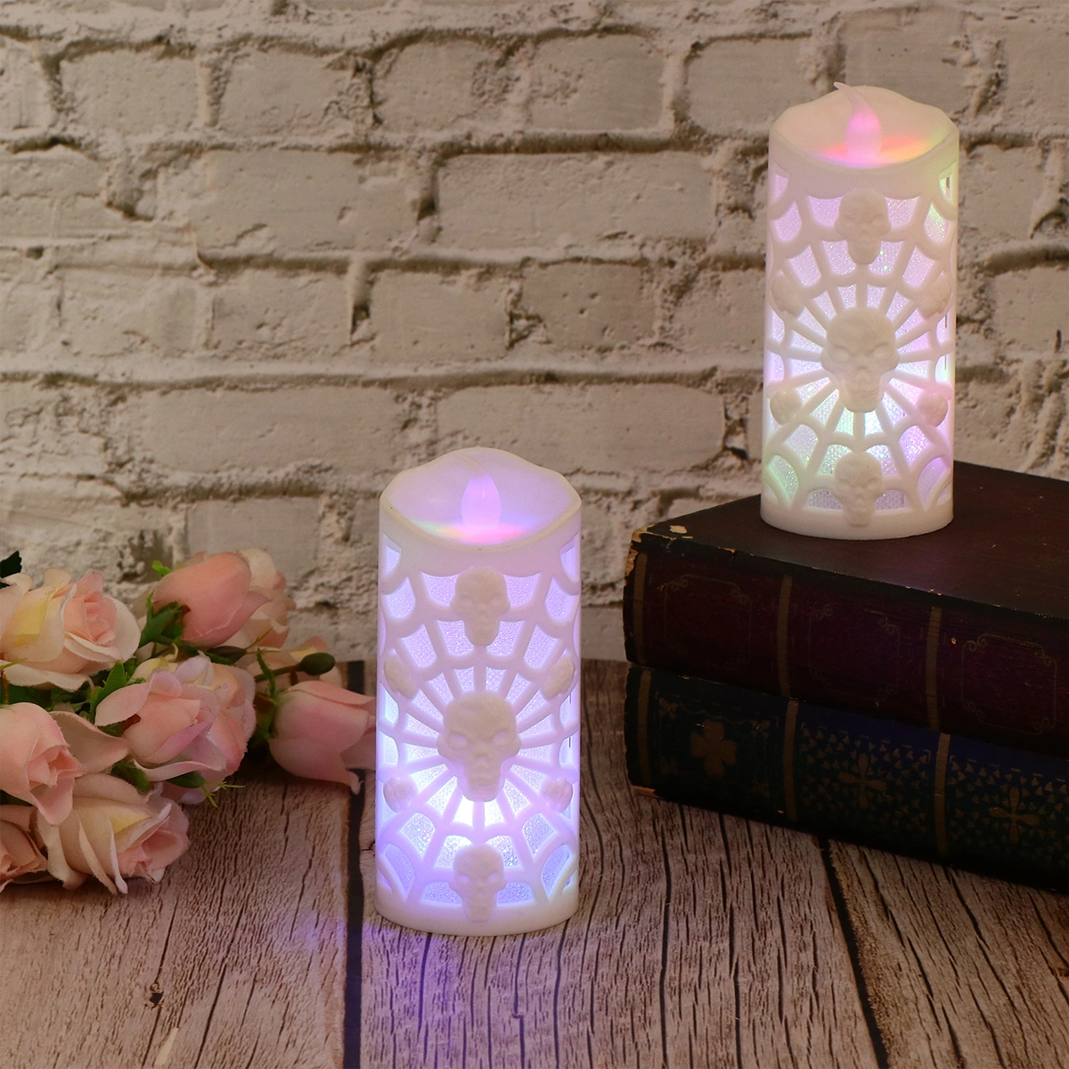 2pcs Halloween Prop Lamps LED Terrible Decorative Lamps Hollow Spider Web Candles Lamps Ornaments for Festival (White)