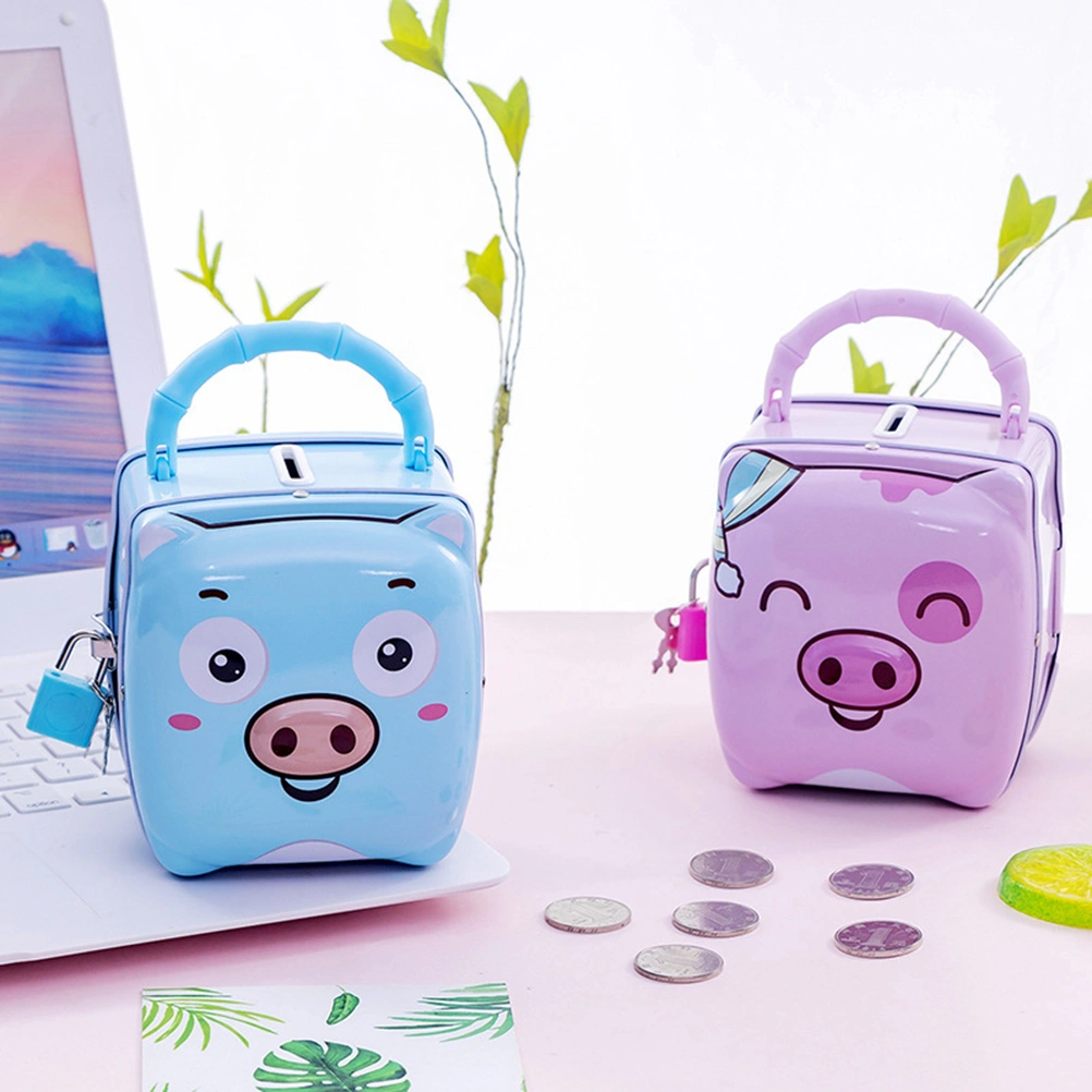 Pig Shape Piggy Bank Iron Money Box Storage Jar Coins Save Pot Gift for Kids Children (Blue)
