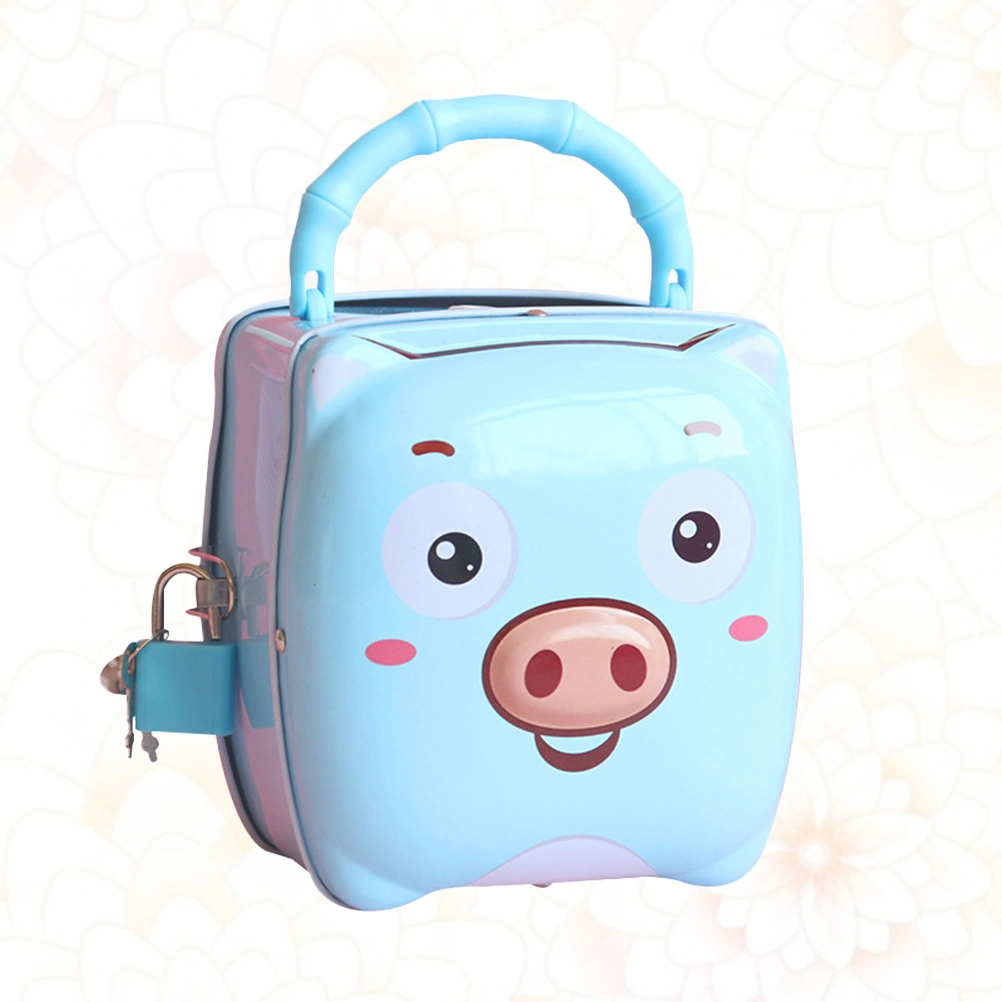 Pig Shape Piggy Bank Iron Money Box Storage Jar Coins Save Pot Gift for Kids Children (Blue)