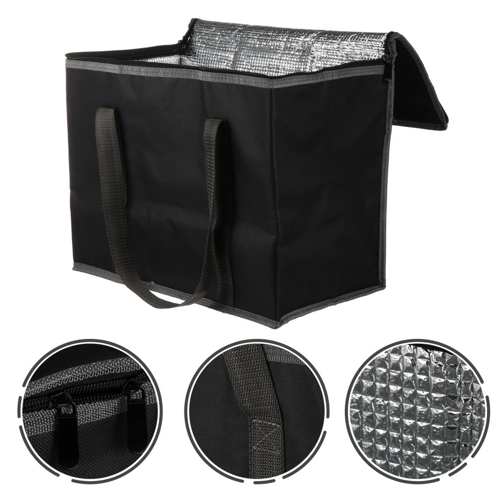 2pcs Oxford Cloth Aluminum Foil Insulation Lunch Box Bags Foldable Bags (Black)