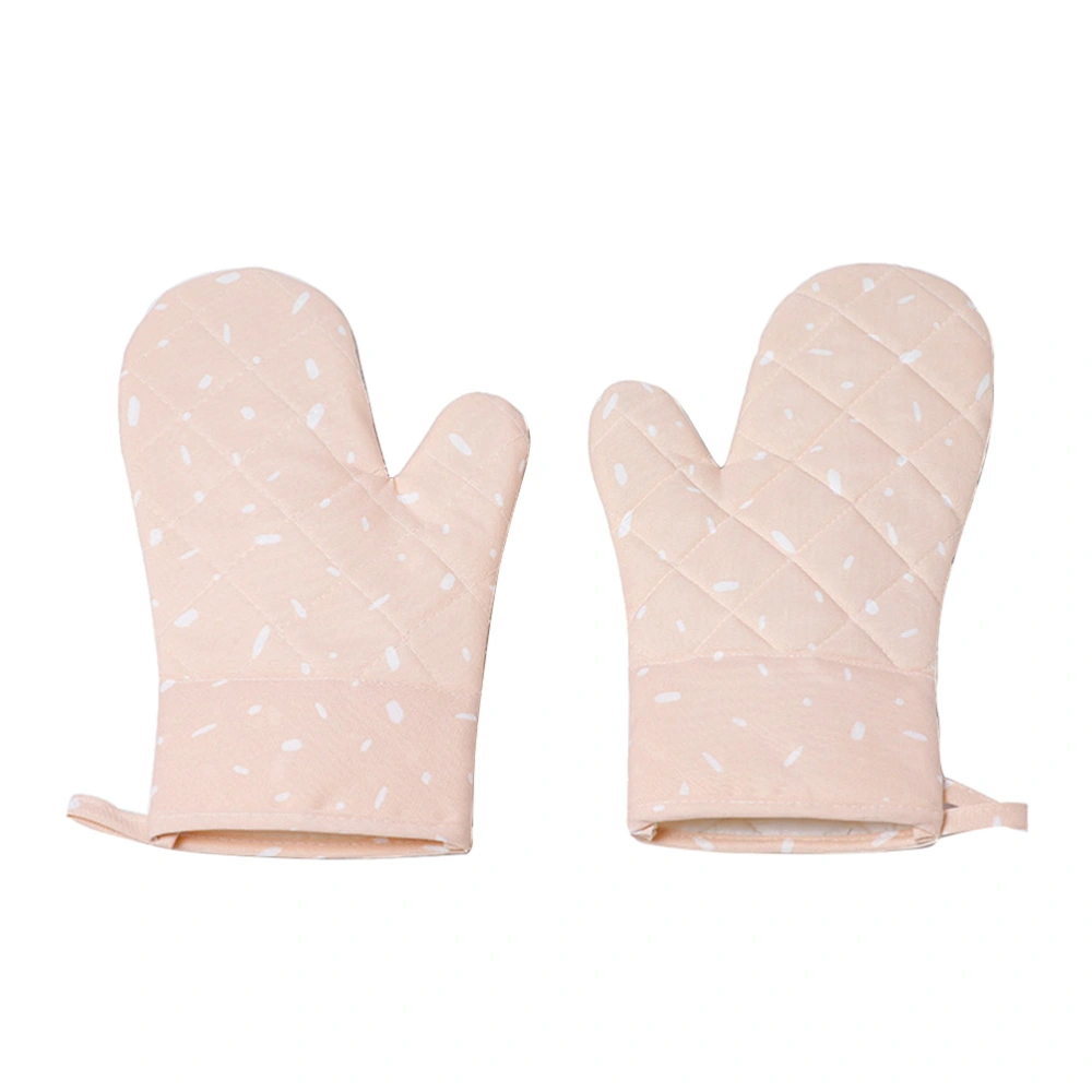 A Pair of Heat Resistant Microwave Oven Golves Thicken Fabric Non-slip Silicone Oven Mitts Kitchen Baking Oven Gloves (Pink)