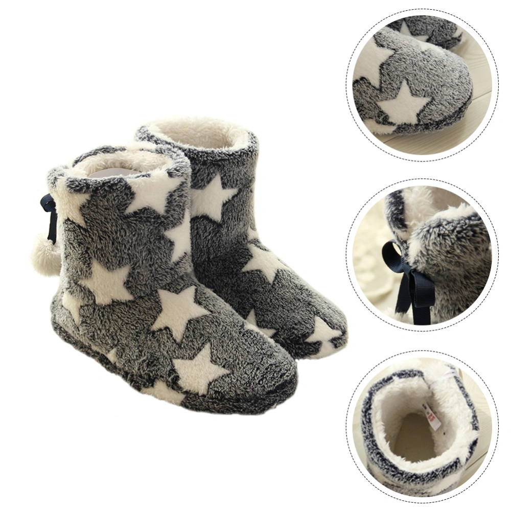 1 Pair Fashion Star Pattern Women Boots Plush Winter Warm Ankle Bootie Slippers