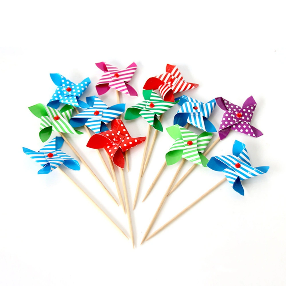 12 Pcs Cake Toppers Mini Windmill Cake Fruit Picks Fashion Dessert Table Decorative Supplies Wedding Birthday Party Favors (Random Color and Style)