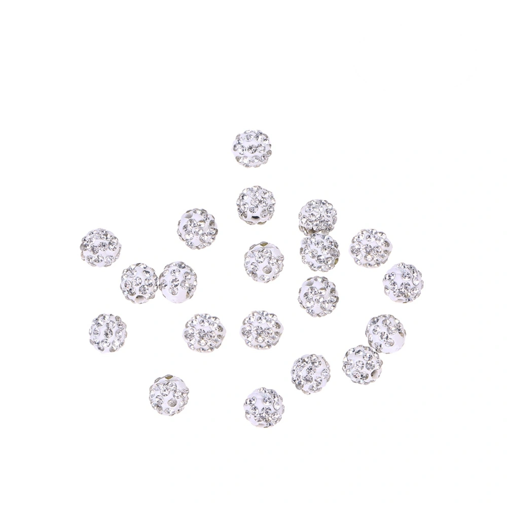 20PCS 8MM Round Straight Holes Drilling Balls Rhinestone Spacer Beads Crystal Clay Czech Disco Balls DIY Beads Jewelry Accessories (White)