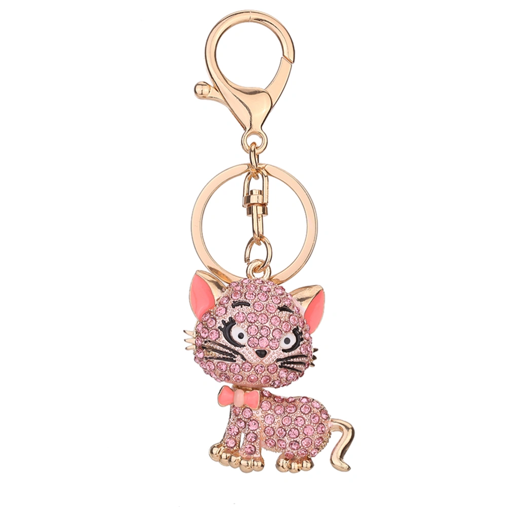 Creative Diamond-encrusted Key Ring Cat Shaped Charm Keychain Bag Pendant Jewelry Accessories Car Decoration (Pink)