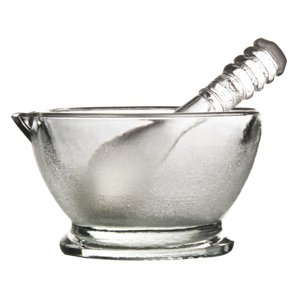 Kitchen Household Glass Garlic Pugging Pot Pedestal Bowl Mortar and Pestle Set for Home Restaurant (60mm)