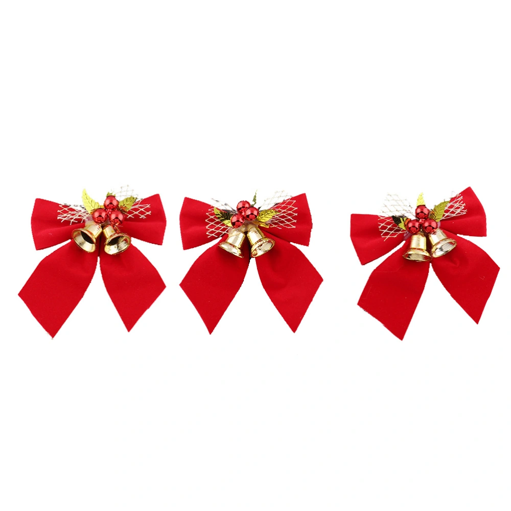 6pcs Christmas Red Bowknot with Bell Beautiful Christmas Tree Ornaments Ribbon Accessories