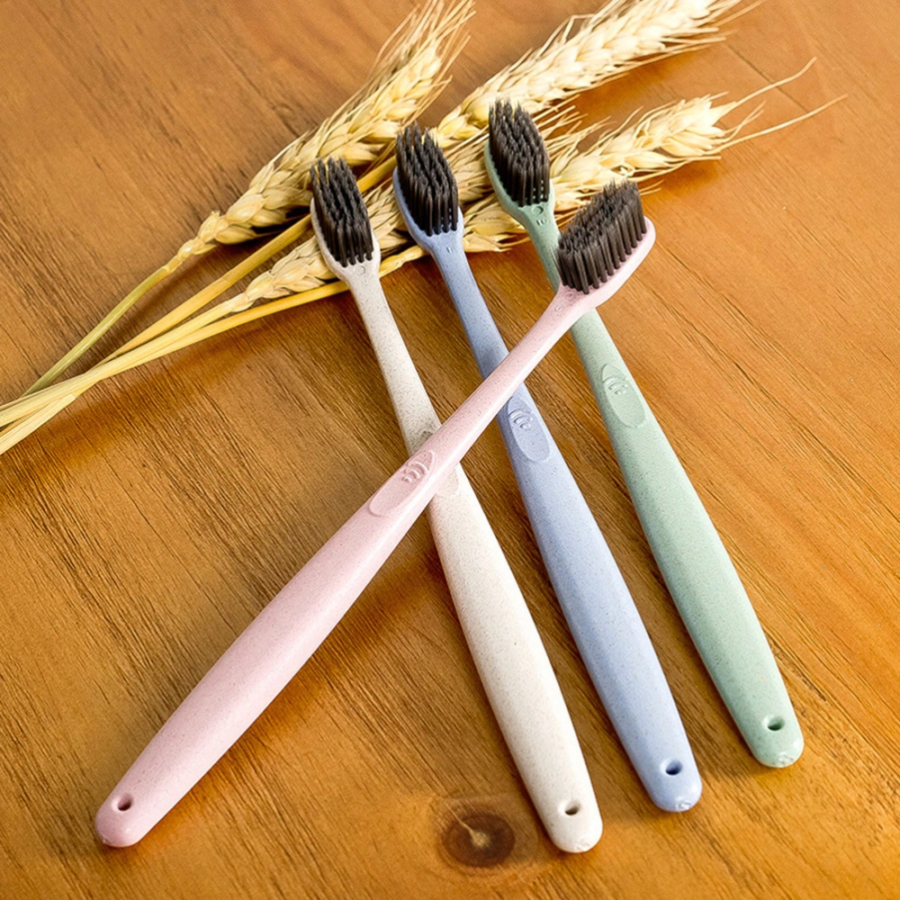 3pcs/pack and Ultra fine Bristles Wheat Straw Toothbrush for Deeply Oral Cavity Cleaning (Pink & Beige & Blue)