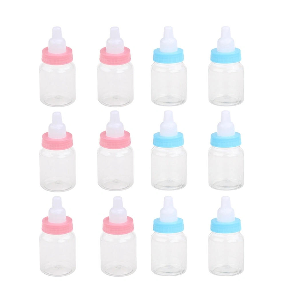 12pcs Creative Cartoon Mini Feeding Bottle Transparent Nursing Bottle for Baby Party 6pcs Blue 6pcs Pink