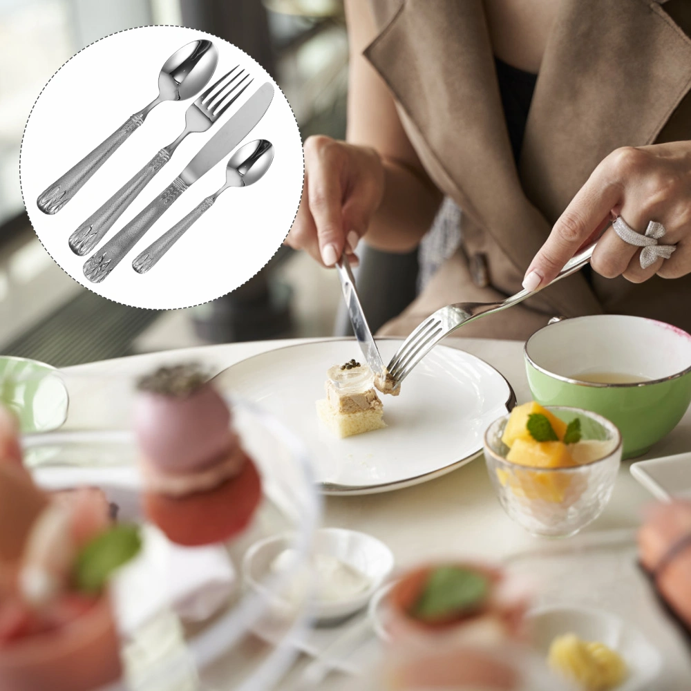 1 Set of Stainless Steel Fork Cutter Spoon Steak Tableware Portable Flatware Kitchen Supplies