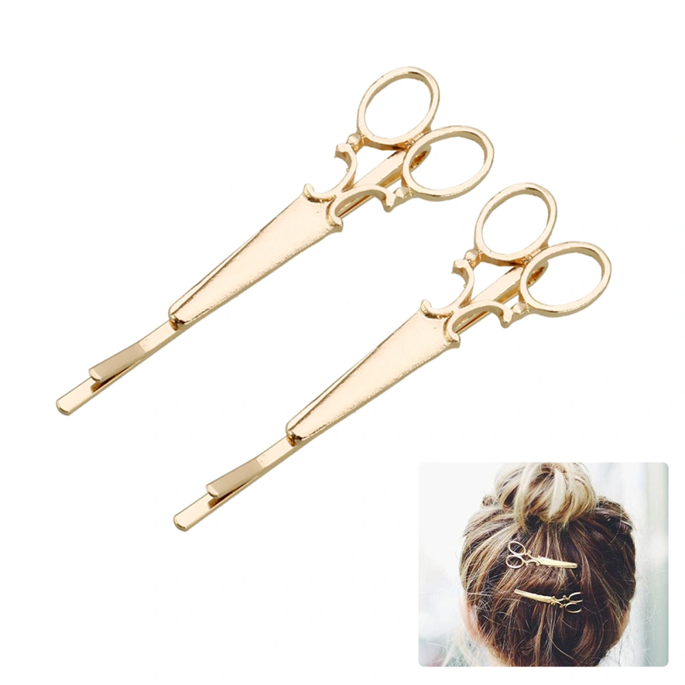 2pcs Girls Fashion Scissors Shape Hair Clip Hair Pin Barrette Creative Headpiece Accessories (Gold)