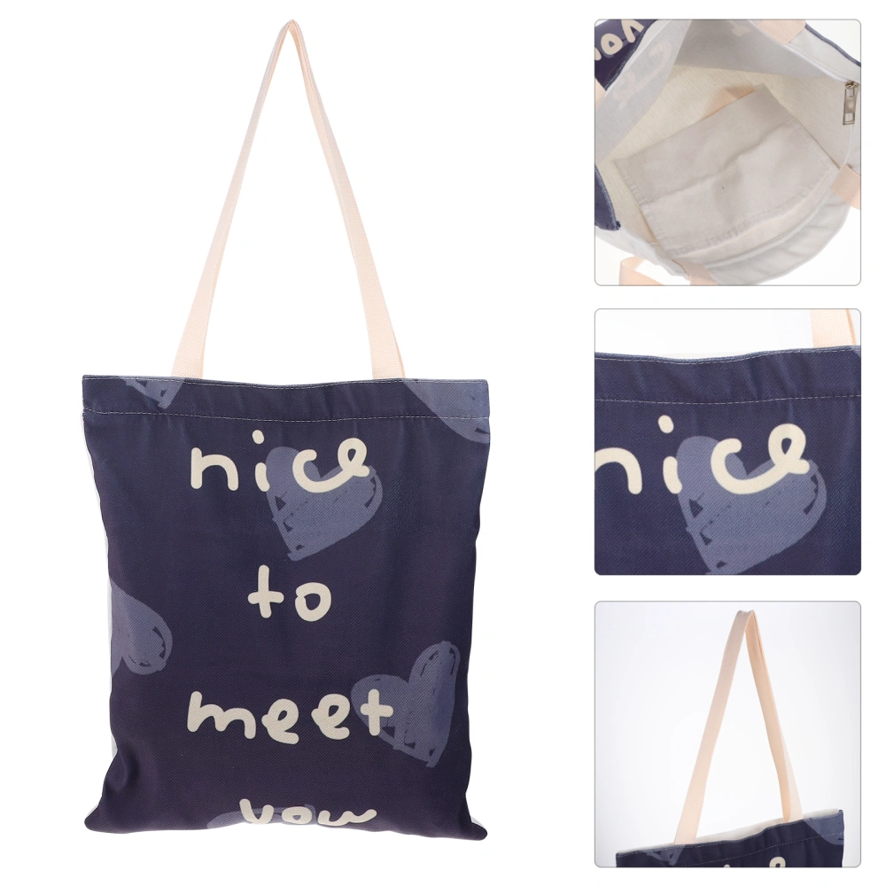 1Pc Simple Students Canvas Bag Creative Shoulder Bag Decorative Tote Bag Blue