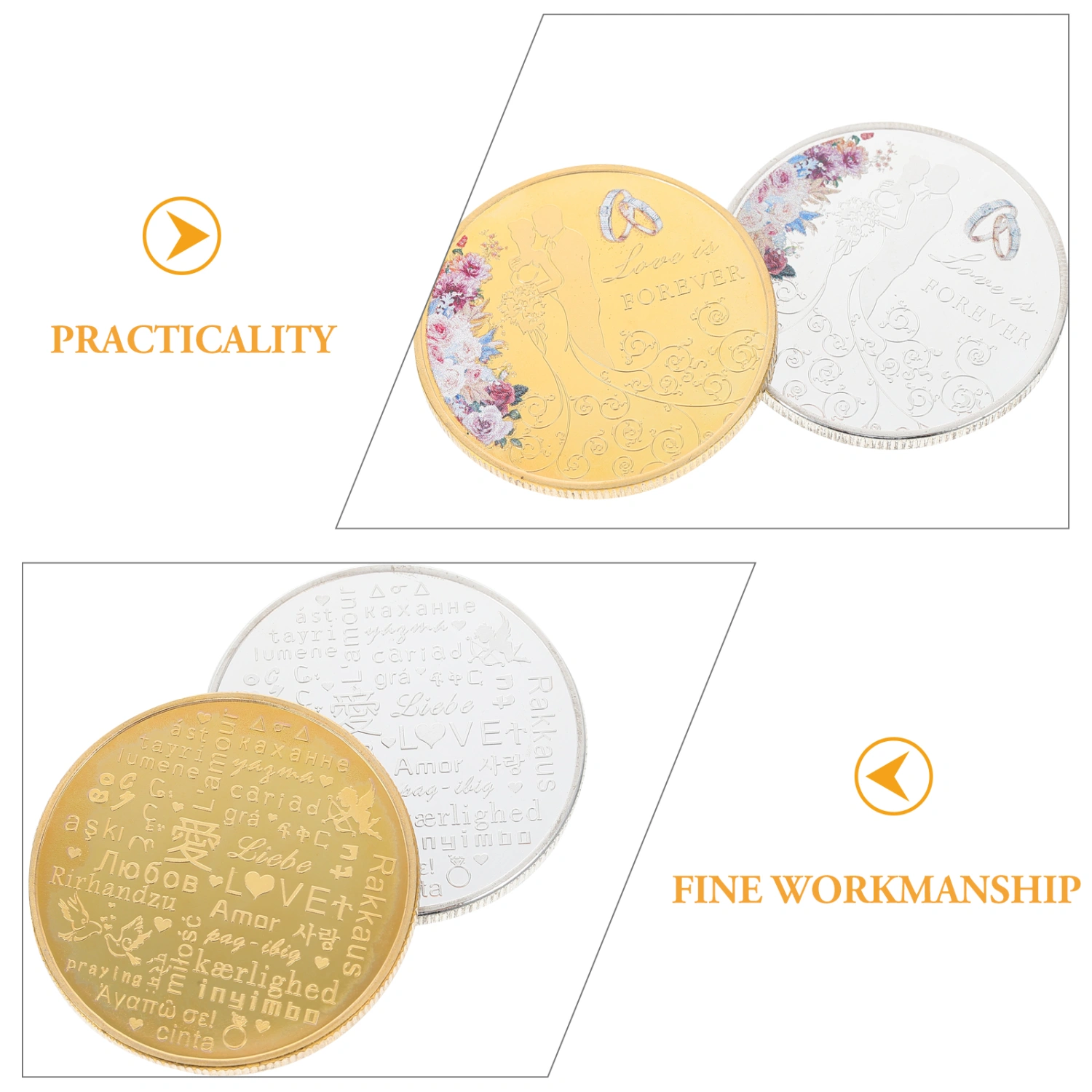 2Pcs Metal Commemorative Coins Valentine's Day Gifts Love Commemorative Coins