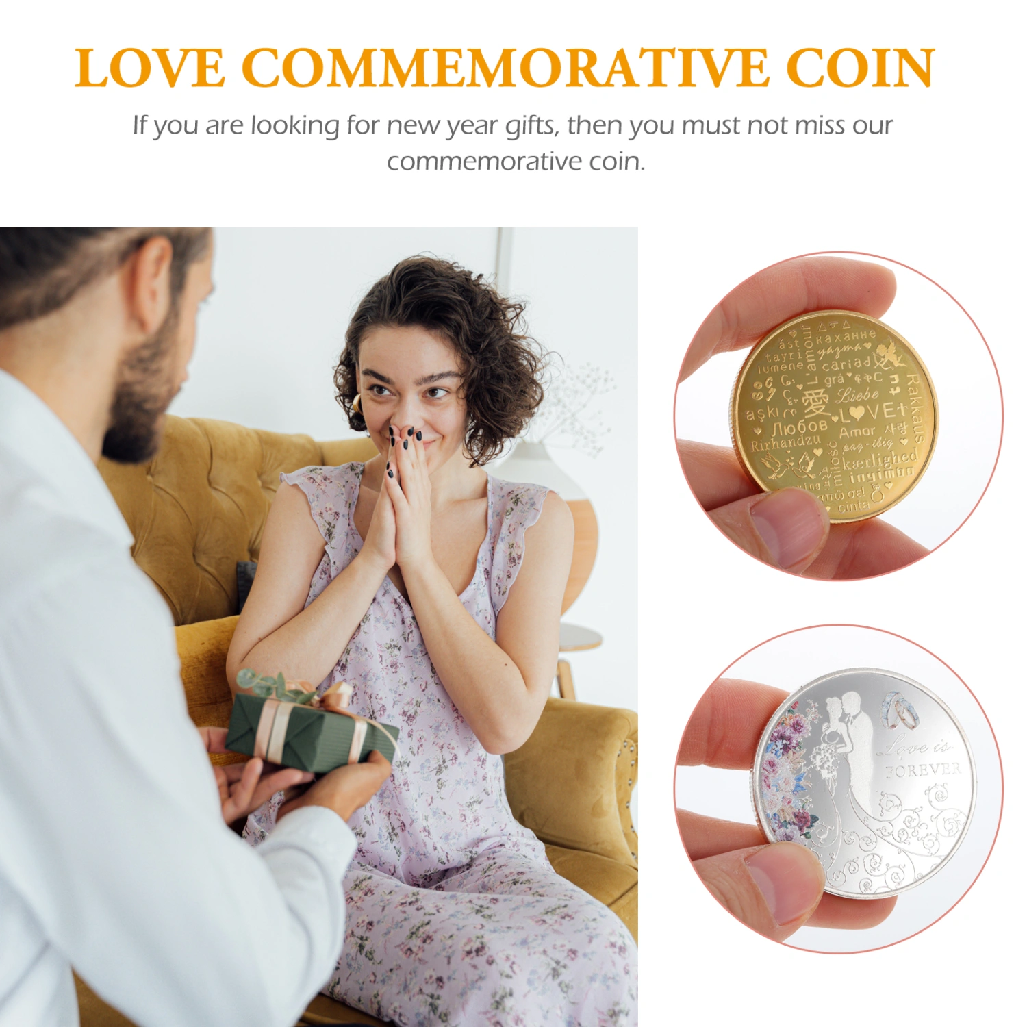 2Pcs Metal Commemorative Coins Valentine's Day Gifts Love Commemorative Coins