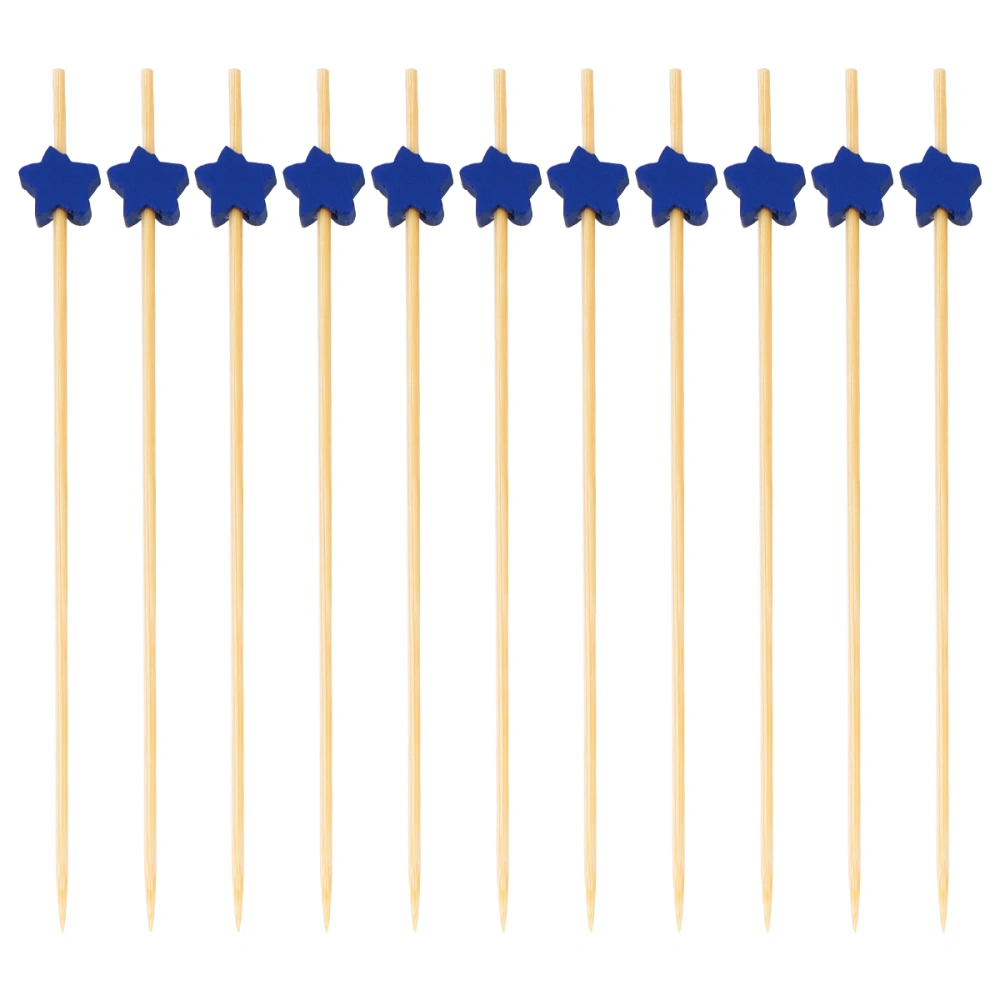 100pcs Star Design Fruit Food Picks Disposable Cocktail Drink Picks Sticks Party Supplies Bamboo Forks (Dark Blue)