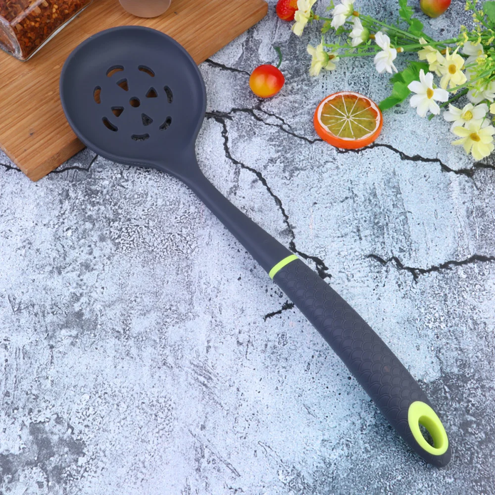 Silicone Skimmer Heat Resistant Slotted Spoon Food Serving Ladle Frying Strainer Kitchen Utensil for Home Restaurant (Grey Green)