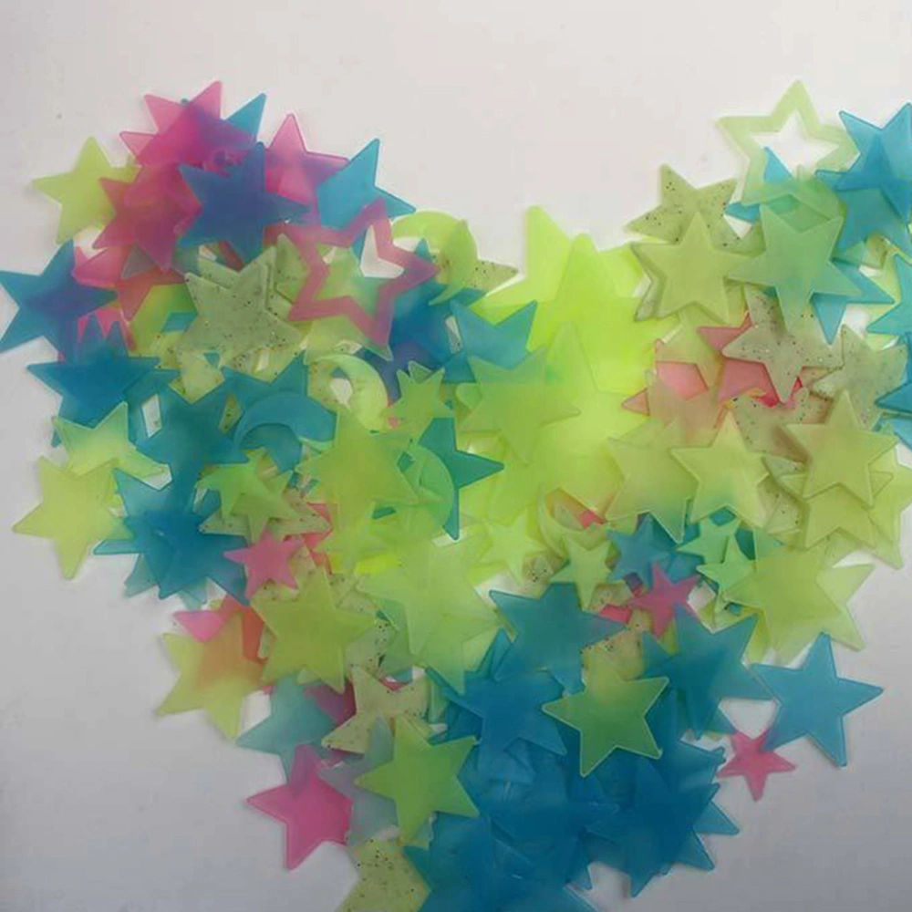100pcs Stars Glow in the Dark Luminous Fluorescent 3D Wall Stickers Decal Baby Kids Bedroom Ceiling Home Decor (Blue)