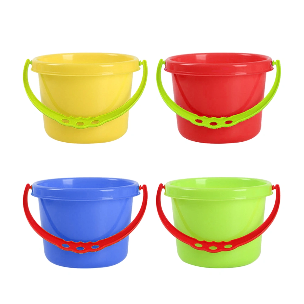 4 Pcs Kids Plastic Bucket Mini Bucket Toy Mini Water Toy Bucket Kindergarten Bucket Toy for Beach Fun (Blue, Red, Yellow, Green Style)