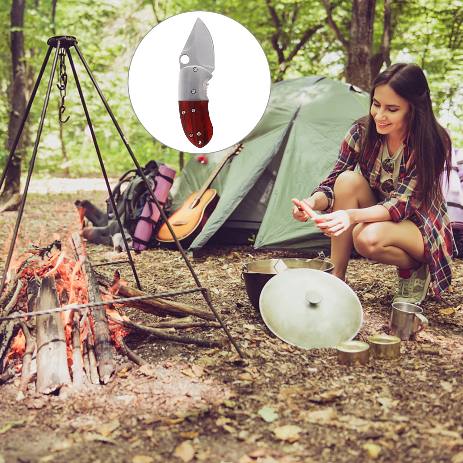 Stainless Steel Folding Cutter Pocket Cutter Camping Hunting Outdoor Supplies